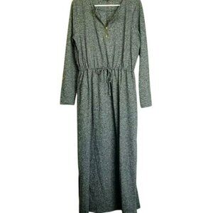 Ambernoon II Gray Long Sleeve‎ Maxi Dress With Zipper Front Elastic Waist Medium